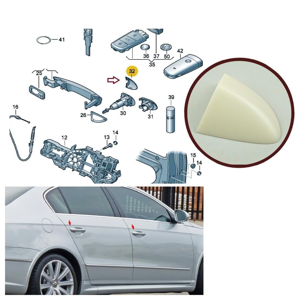 Volkswagen Passat [B7] 2011-2015 Накладка ручки правой наружной Новое SH-8492  Passat [B7] 2011-2015 / Passat CC 2008-2017 / Passat [B6] 2005-2010 (ПРАВАЯ 3C0837880 3C0837880AGRU 3C0837880GRU)