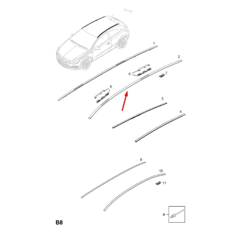 Заглушка молдинга крыши передняя Opel Astra H новая аналог 13125719; 5187914; S-352101