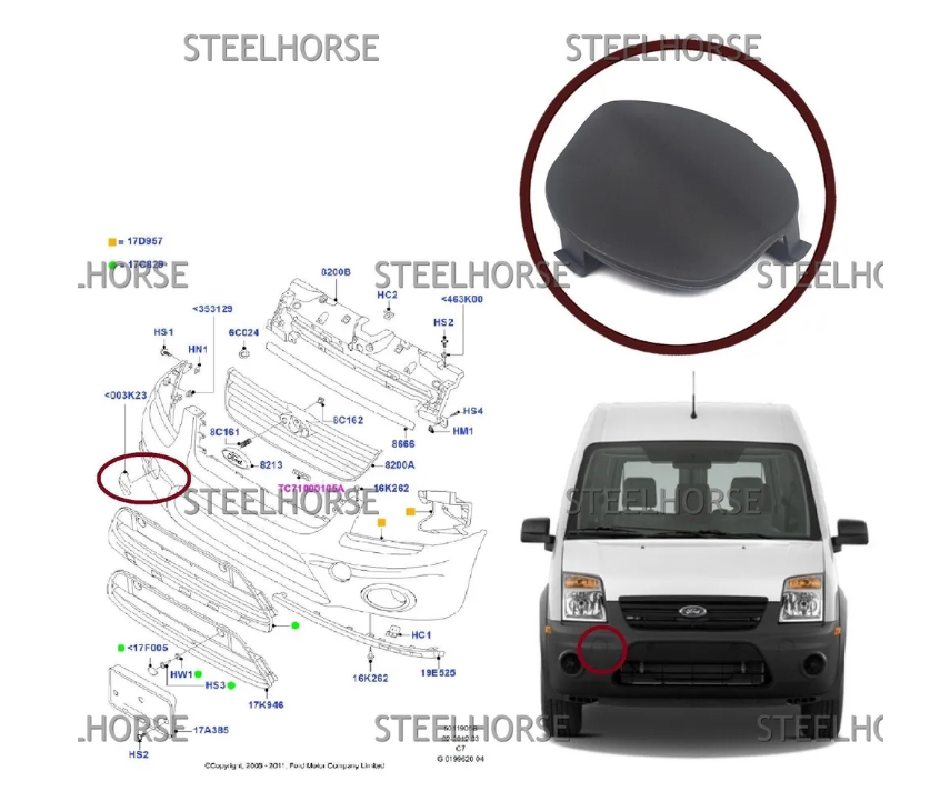 Ford Transit-Tourneo Connect 2002-2013 Заглушка букс. крюка передняя (CH-8798)  Ford Transit Tourneo Connect 2009-2013 5028672