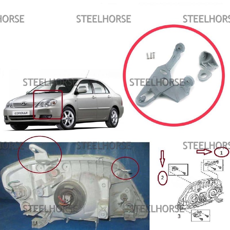 Toyota Corolla E12 Кронштейн фары левой (к-кт) Toyota Corolla E120 (сед/унив) 2001-2007 8119612010; 8119412010; 811701E370 EH-406019